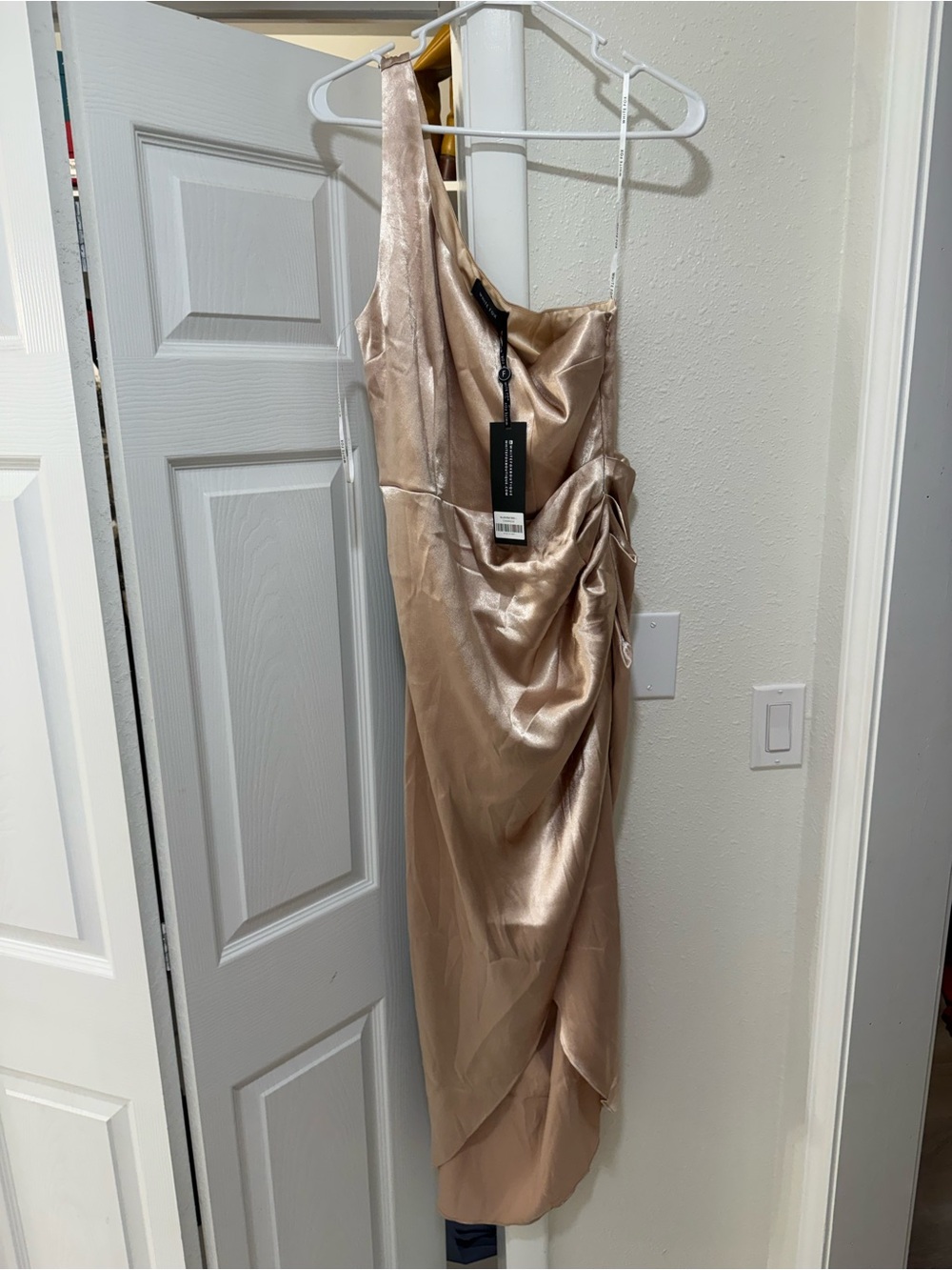 Women's One-Shoulder Satin Dress in Champagne - White Fox